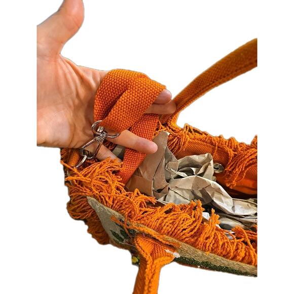 NWT America & Beyond Orange Viral Beaded Fringe Fiesta Pineapple Bag Purse - Picture 7 of 10